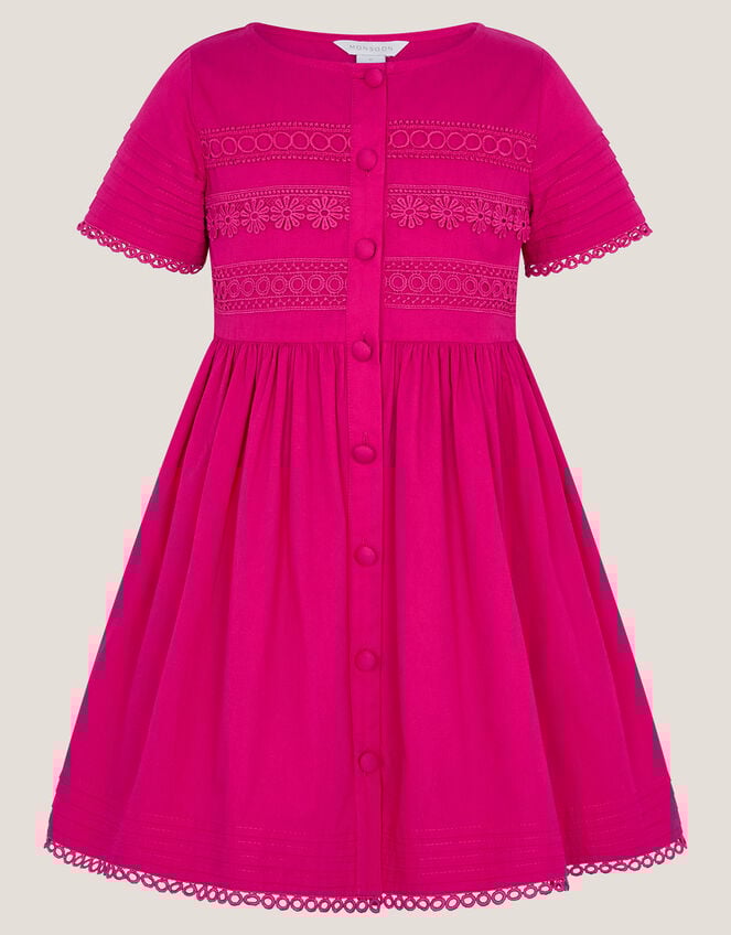 Embroidered Short Sleeve Dress, Pink (PINK), large