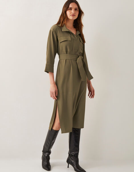 Grace Cargo Midi Shirt Dress, Green (KHAKI), large