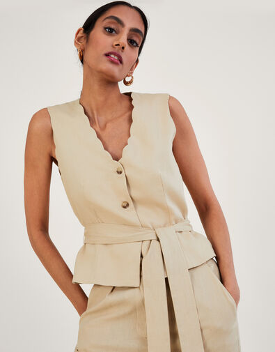 Lizzie Waistcoat in Linen Blend Natural, Natural (STONE), large