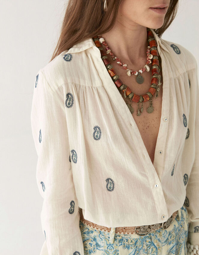 Maison Hotel Dylan Paisley Embroidered Shirt, Ivory (IVORY), large