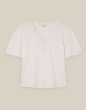 Layla V-Neck Lace Jersey Top, Ivory (IVORY), large