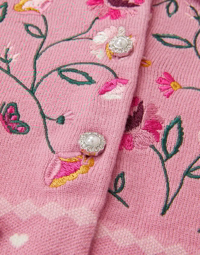 Floral Embroidered Collar Cardigan, Pink (PINK), large