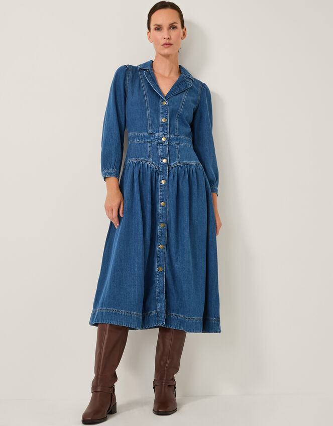 Tasmin Button Denim Midi Dress, Blue (DENIM BLUE), large