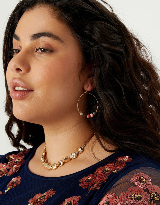 Gold-Plated Beaded Hoop Earrings, , large