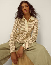 Stacy Stripe Jersey Polo Top, Cream (CREAM), large