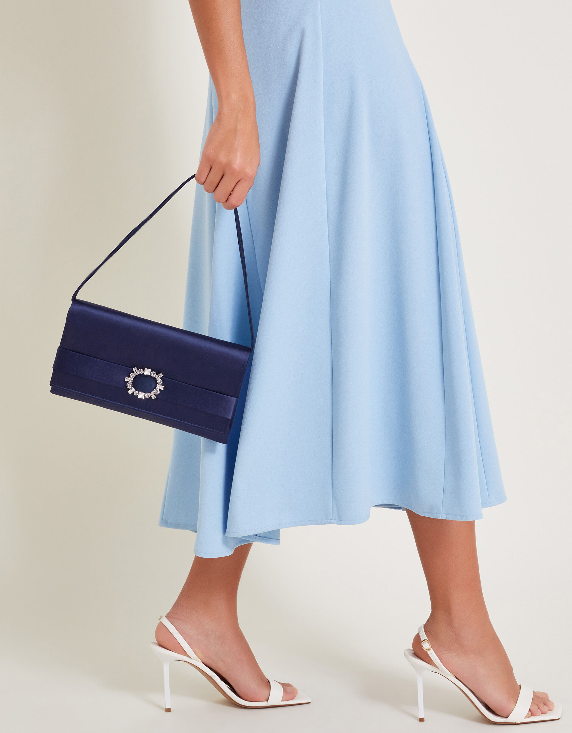 Monsoon navy clutch bag deals