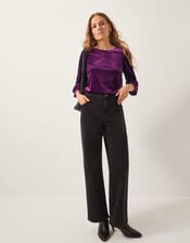 Valerie Velvet Frill Sleeve Top, Red (BERRY), large