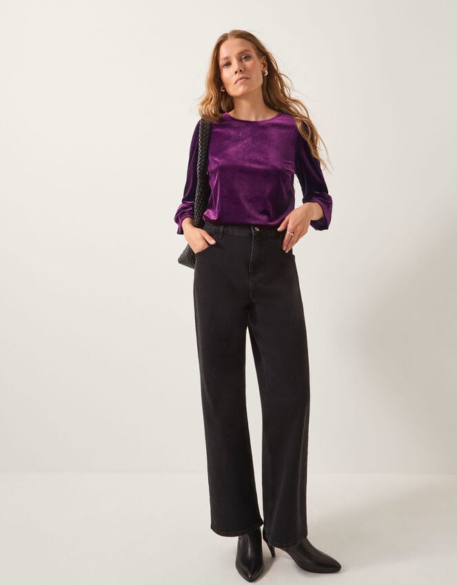 Valerie Velvet Frill Sleeve Top, Red (BERRY), large