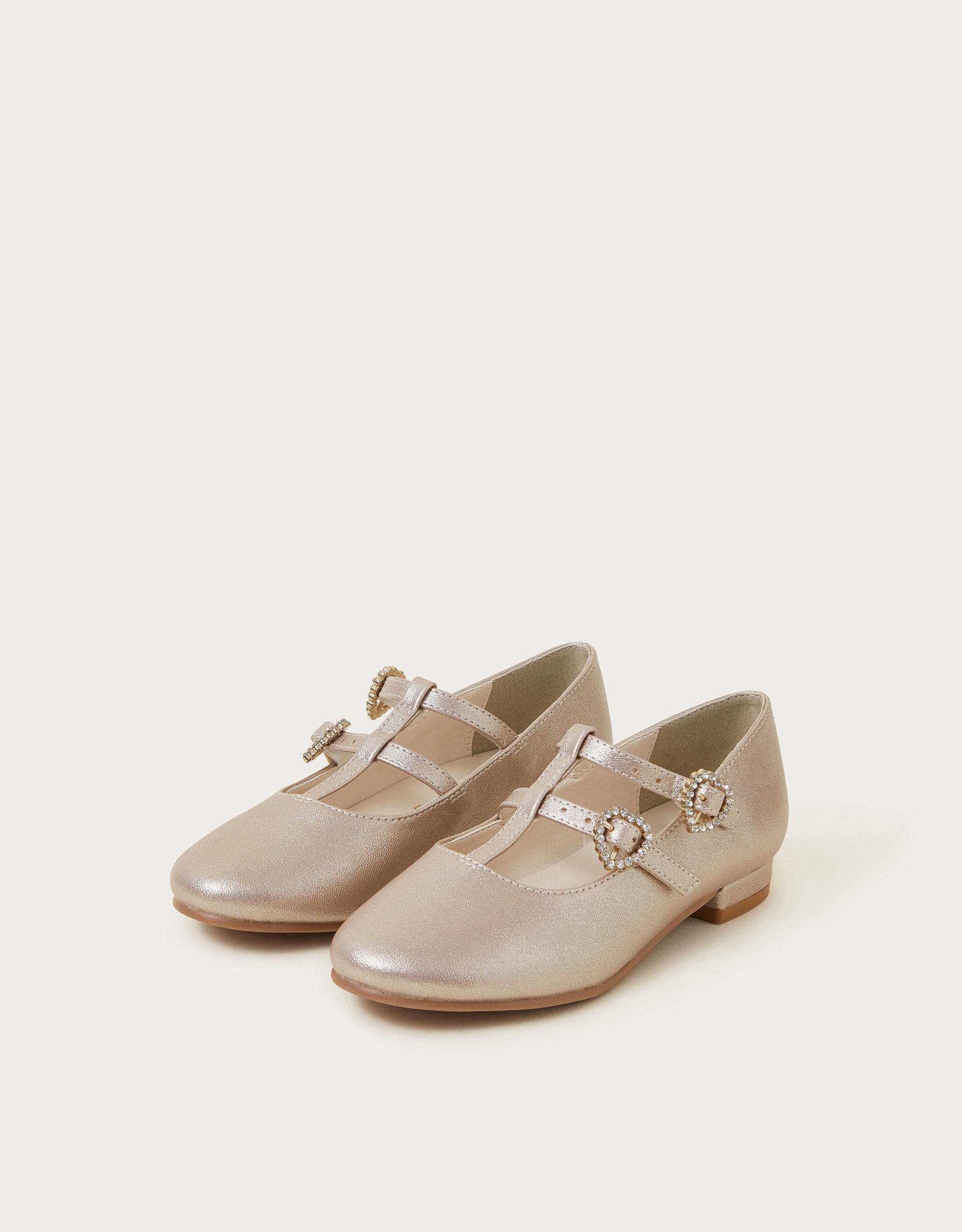 Diamante Double Strap Pumps Gold