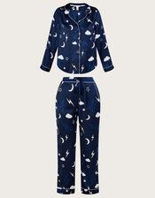 Lightning Bolt Print Pyjama Set in Recycled Polyester, Blue (NAVY), large