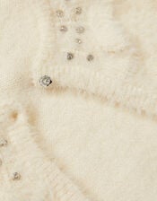 Embellished Collar Fuzzy Cardigan, Ivory (IVORY), large