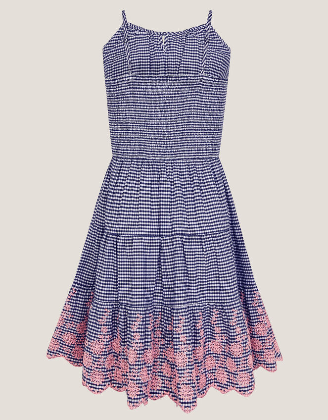Embroidered Gingham Sun Dress, Blue (NAVY), large
