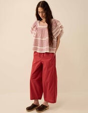 East Irina Cotton Embroidered Trousers, Pink (ROSE), large