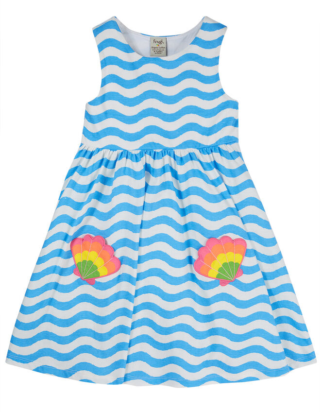 Frugi Wavy Stripe Dress, Blue (BLUE), large