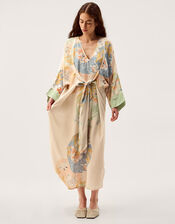 Clemence Amelie Tie Front Floral Midi Dress, Cream (CREAM), large