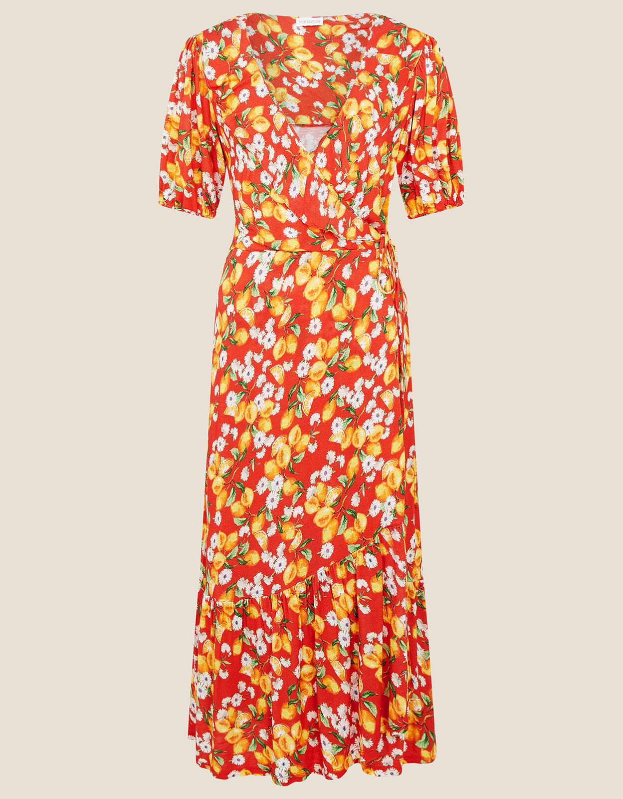 Lily Lemon Print Wrap Dress Red