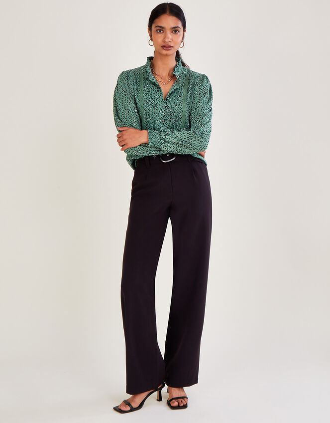 Thea Wide Leg Trousers with Recycled Polyester, Black (BLACK), large