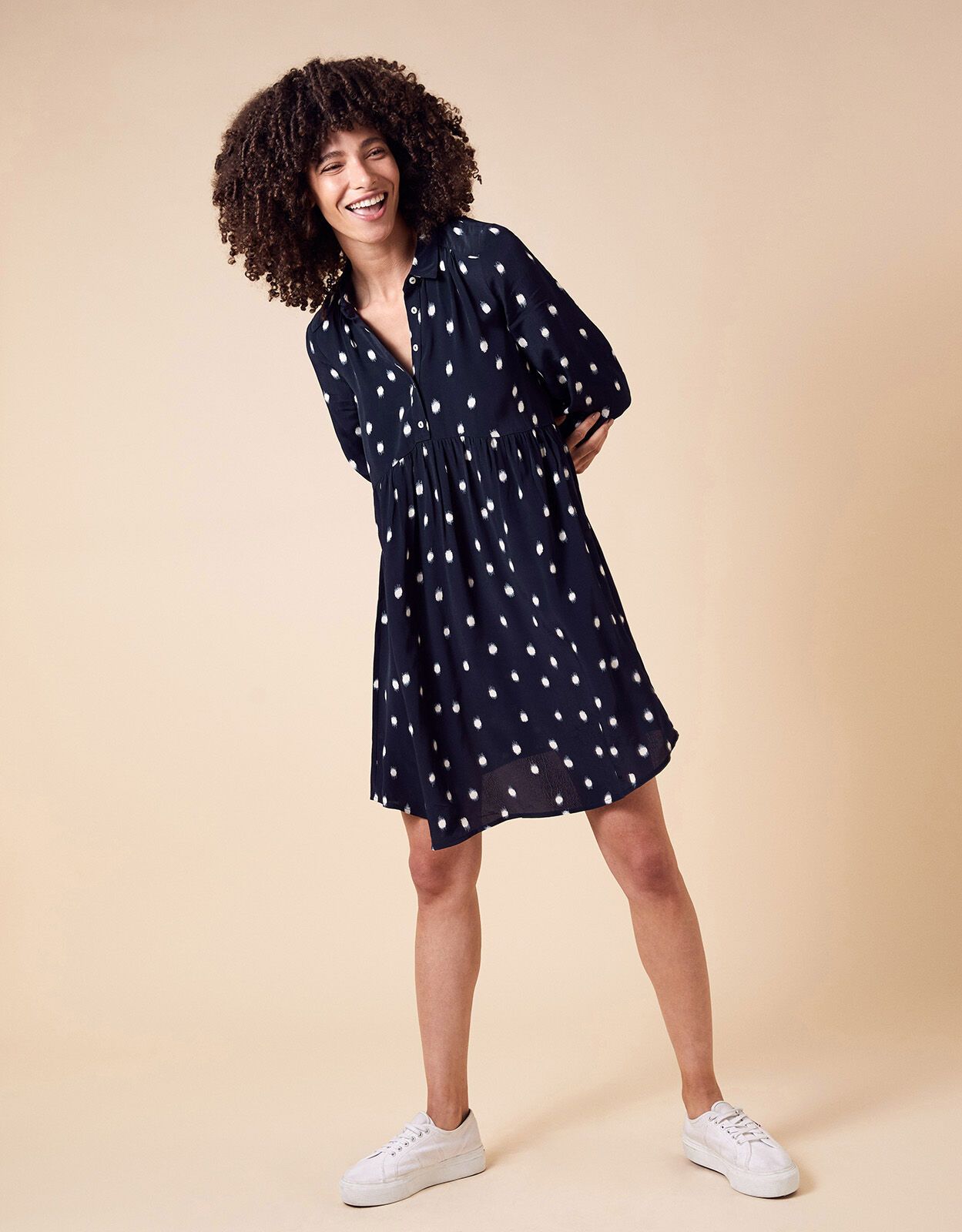 Spot Print Short Dress in Sustainable Viscose Blue