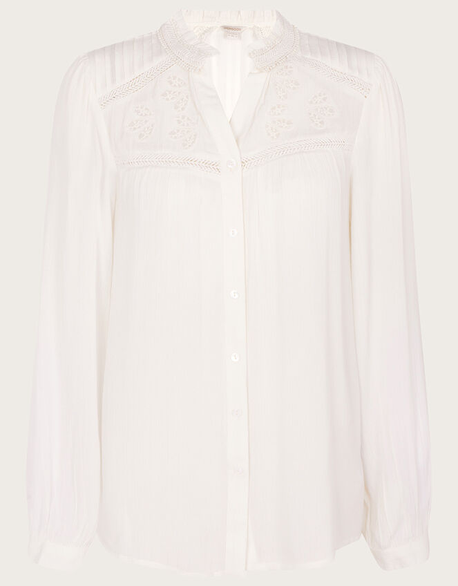 Lace Insert Blouse in LENZING™ ECOVERO, White (WHITE), large