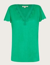 Lisa Lace Linen T-Shirt, Green (GREEN), large
