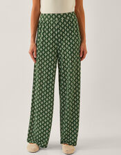 Daisey Geometric Wide Leg Trousers, Green (KHAKI), large