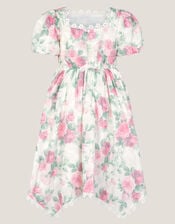 Viola Rose Print Broderie Trim Dress, Multi (MULTI), large