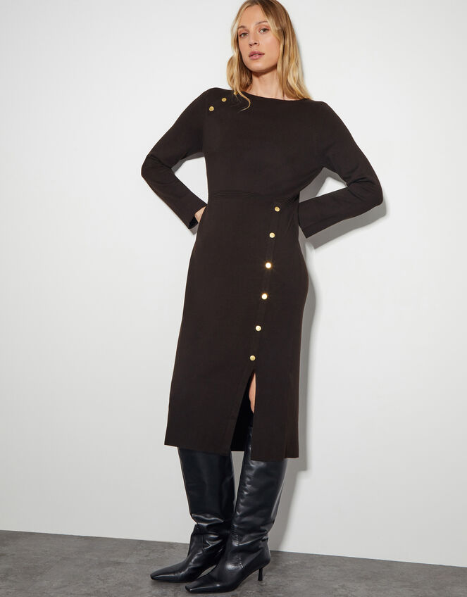 Ciara Button Midi Jumper Dress, Brown (CHOCOLATE), large