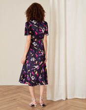 Sapphire Printed Satin Tea Dress, Blue (NAVY), large
