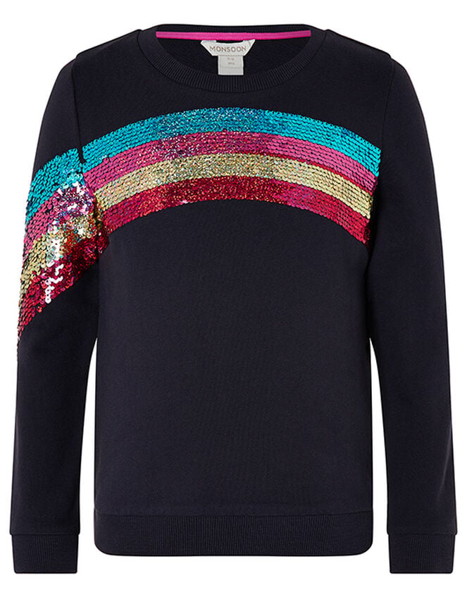 Rainbow Sequin Sweat Jumper, Blue (BLUE), large