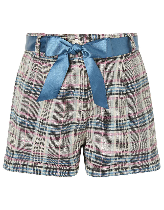 Check Shorts with Ribbon Belt, Teal (TEAL), large