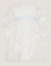 Baby Beatrice Floral Embroidered Tulle Dress, Ivory (IVORY), large