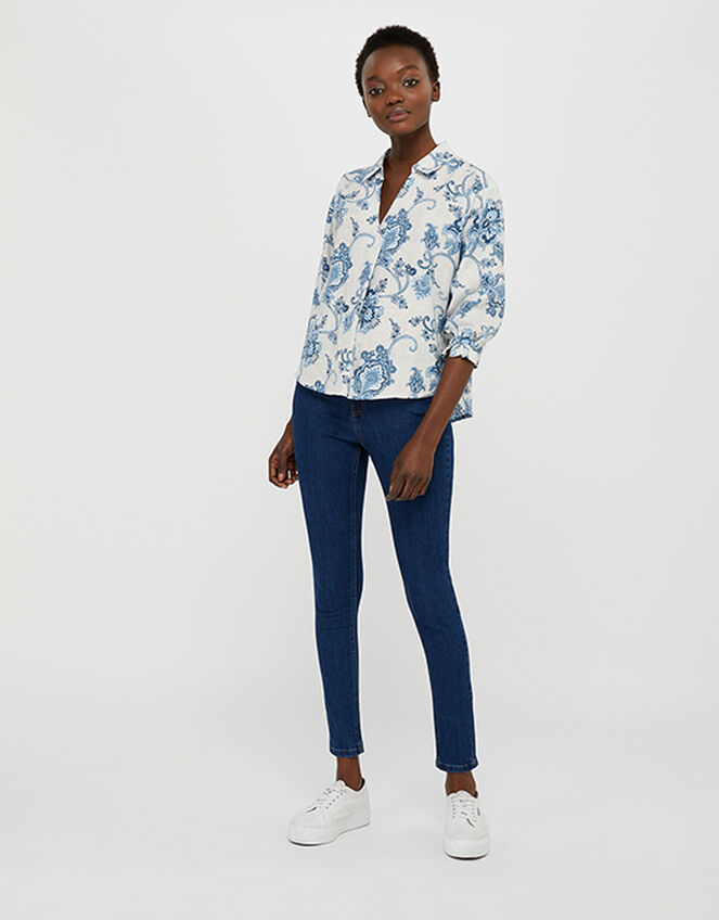 Esther Printed Blouse in Pure Linen, Natural (NATURAL), large