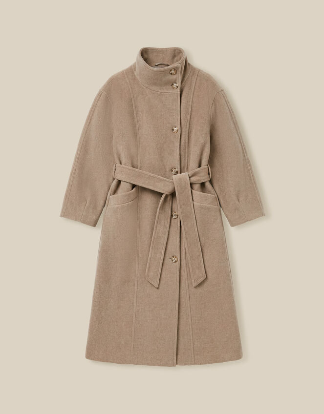 Millie Funnel Neck Belted Coat, Mink (MINK), large