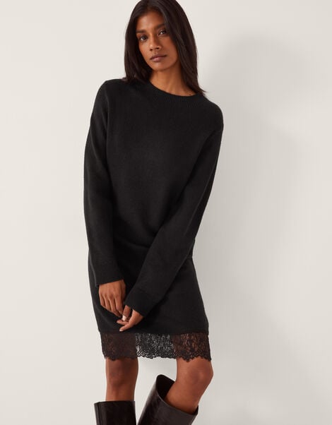 Lou Lace Mini Jumper Dress, Black (BLACK), large