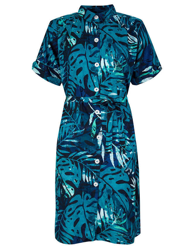 Palm Print Shirt Dress in LENZING™ ECOVERO™, Blue (BLUE), large