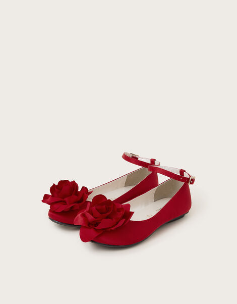 Corsage Flower Ballet Flats, Red (RED), large