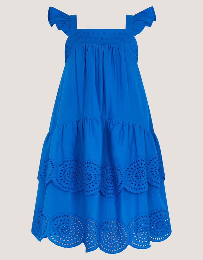 Broderie Tiered Cotton Dress, Blue (BLUE), large