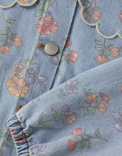 Floral Scallop Collar Denim Jacket, Blue (BLUE), large