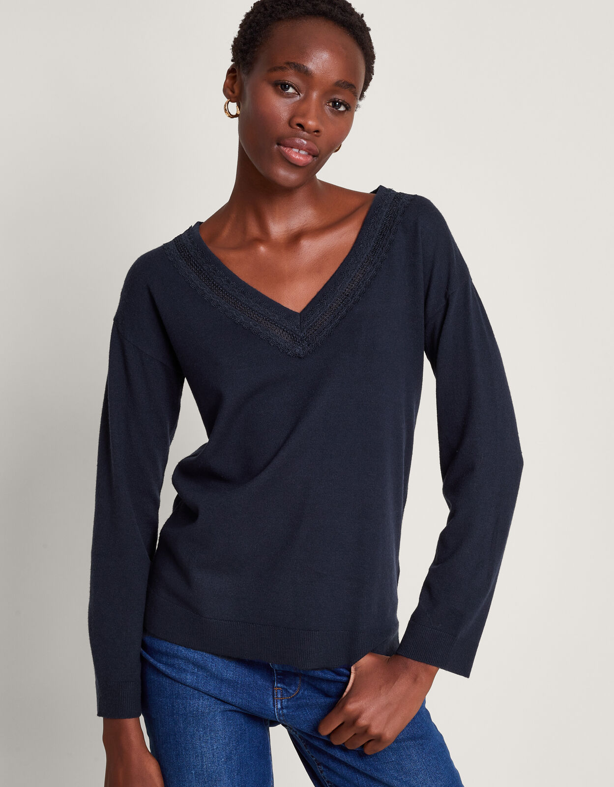 Leah Lace Sweater Blue Knitwear Monsoon US