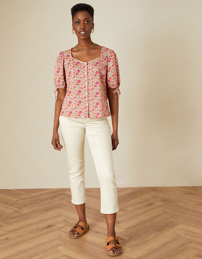 Button Through Smock Jersey Top, Ivory (IVORY), large