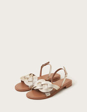 Leather Grecian Twist Sandals, Gold (GOLD), large