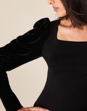Velvet Sleeve Jumper, Black (BLACK), large