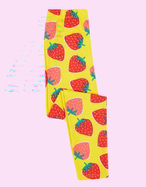 Frugi Libby Strawberry Printed Leggings, Yellow (YELLOW), large