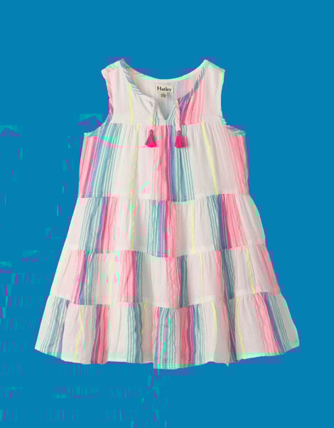 Hatley Neon Stripe Tiered Dress, White (WHITE), large