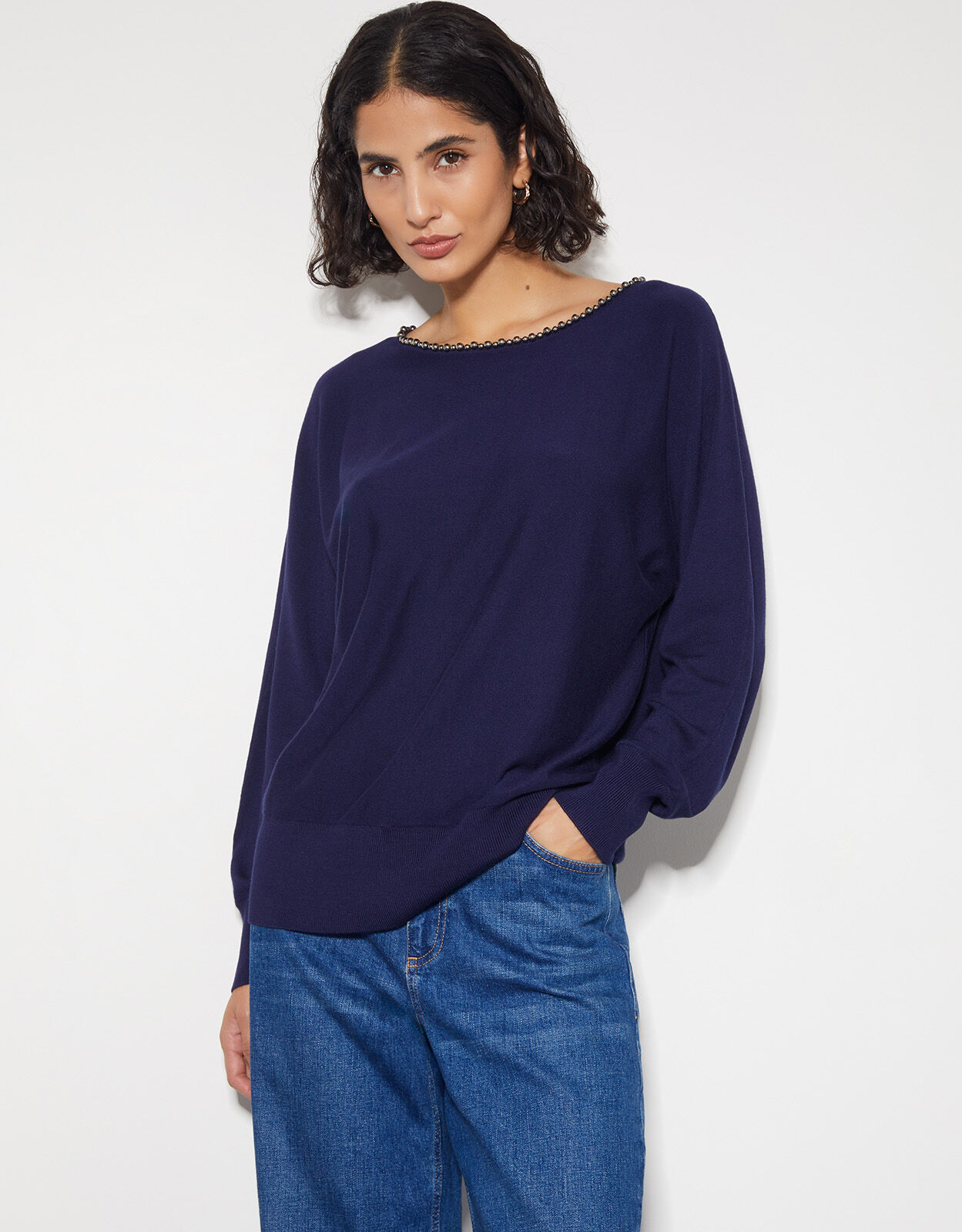 Bliss Bead Neck Jumper Blue