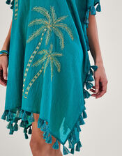 Palm Tree Embroidered Kaftan, Blue (TURQUOISE), large