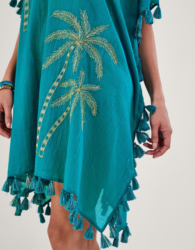 Palm Tree Embroidered Kaftan, Blue (TURQUOISE), large