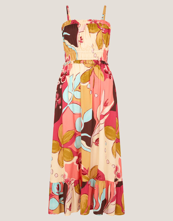 Iris Floral Print Bandeau Midi Dress, Orange (CORAL), large