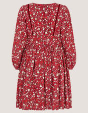 Long Sleeve Ditsy Floral Dress, Red (RED), large