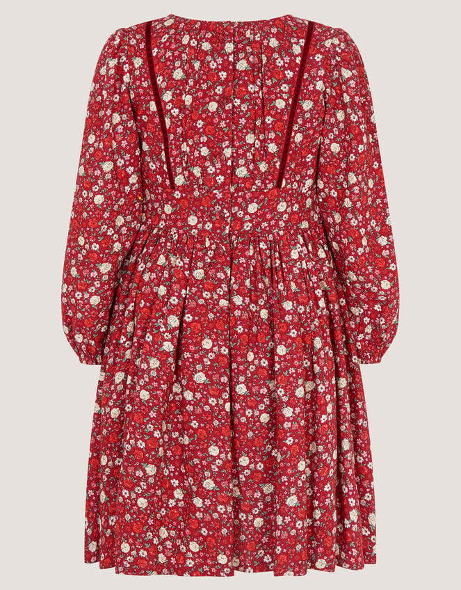 Long Sleeve Ditsy Floral Dress, Red (RED), large